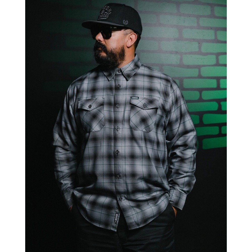 Dixxon Flannel Co x S&S Cycle Teardrop Gray Black Plaid Snap Shirt Mens Large